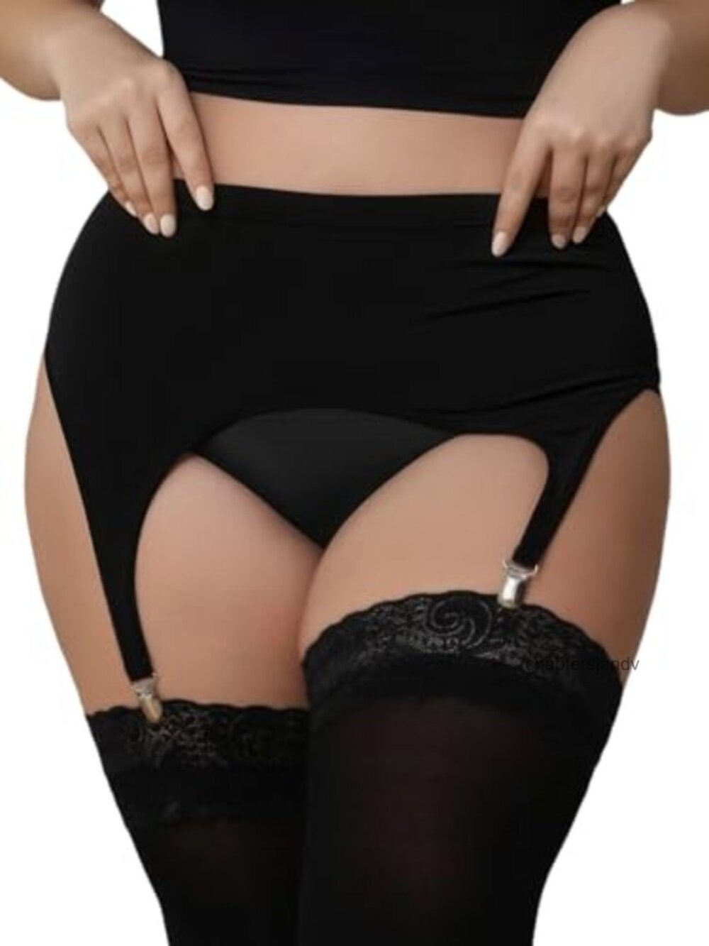 Plus Size High Waist Garter Belt 4 Metal Clips Nylon Spandex